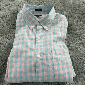 J. Crew reimagined Men's Pink and Blue Checkered Shirt large Flex washed